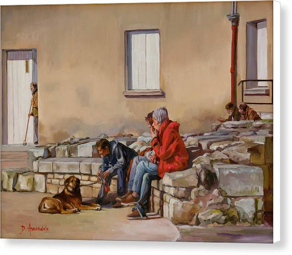 Three Men With A Dog - Canvas Print