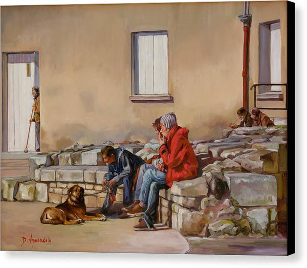 Three Men With A Dog - Canvas Print