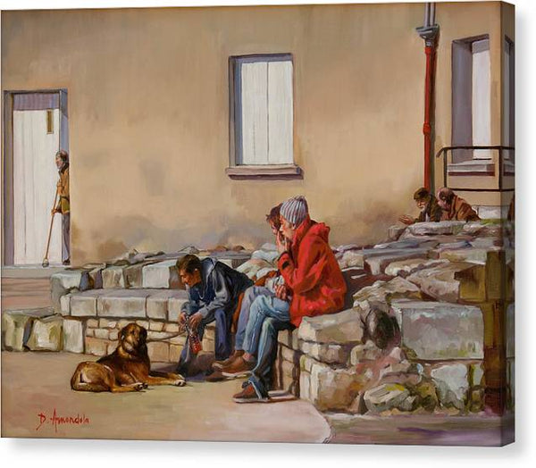 Three Men With A Dog - Canvas Print