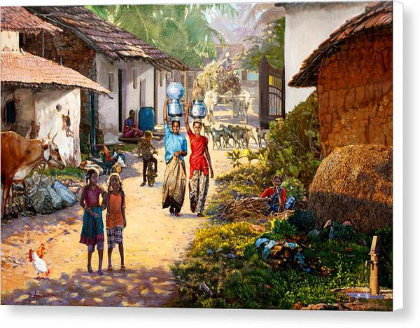 Village Scene In India - Canvas Print