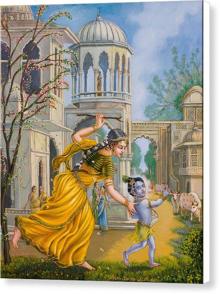 Yashoda Chasing Baby Krishna - Canvas Print