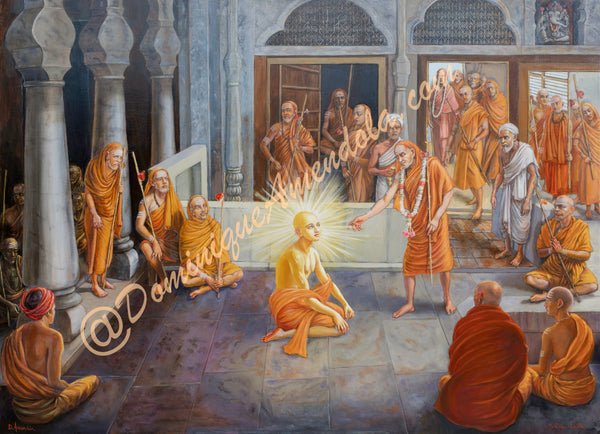 Sri Chaitanya Mahaprabhu Teaching the Power of Chanting Original Oil Painting