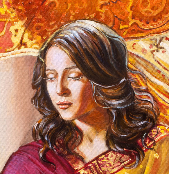 Suryani's Letter – Classical Figurative Painting in Oriental Setting by Dominique Amendola