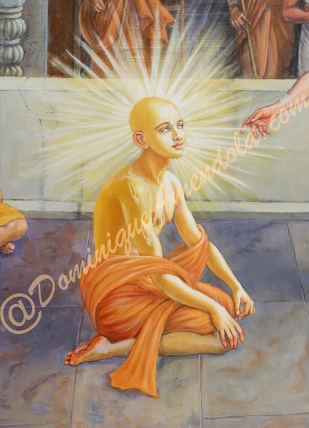 Sri Chaitanya Mahaprabhu Teaching the Power of Chanting Original Oil Painting