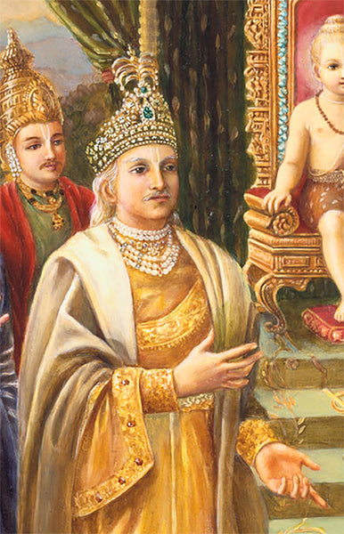 Vamanadeva takes Bali prisoner – Vedic Oil Painting by Dominique Amendola