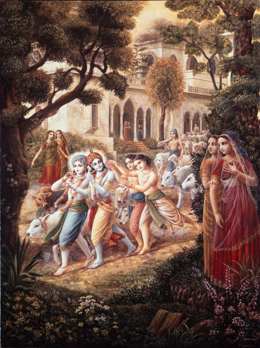 Krishna And Balarama Take The Cows To The Pastures – Vedic Oil Painting by Dominique Amendola