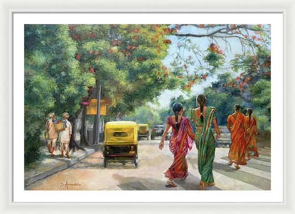 India Street Scene in Flowery Bangalore - Framed Print