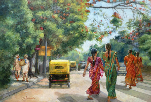 India Street Scene in Flowery Bangalore - Art Print