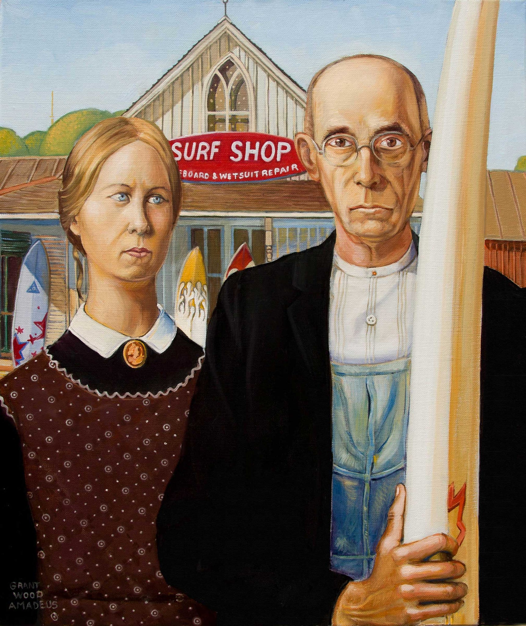 American gothic with a surf shop