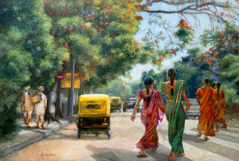 India Street Scene In Flowery Bangalore