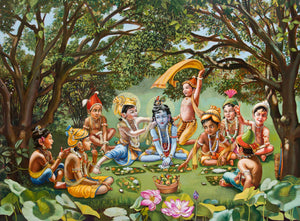 Krishna eats lunch with His friends