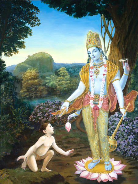Lord Visnu apprears to Dhruva – Original Oil Painting Inspired by the Srimad Bhagavatam