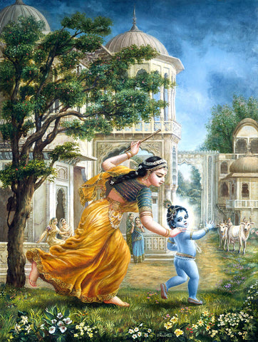 Yashoda running after child Krishna