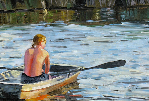 Rowing On The River – Framed Impressionist Painting by Dominique Amendola
