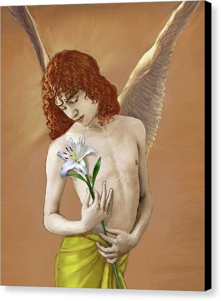 Angel Holding A Lily 2 - Canvas Print