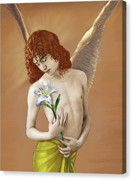 Angel Holding A Lily 2 - Canvas Print