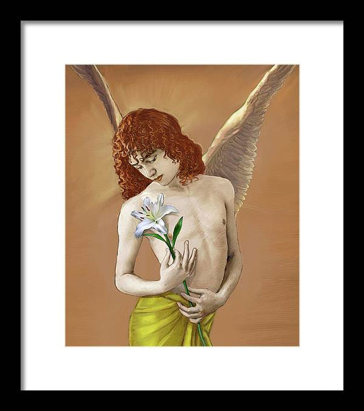 Angel Holding A Lily 2 - Framed Print