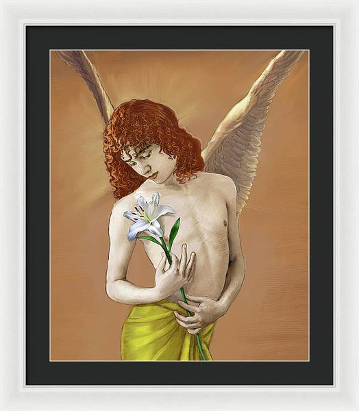 Angel Holding A Lily 2 - Framed Print