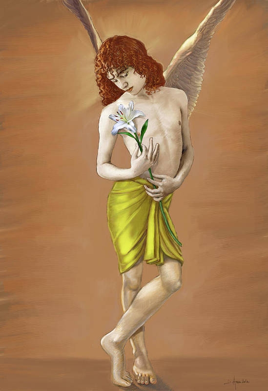 Angel holding a lily - Art Print
