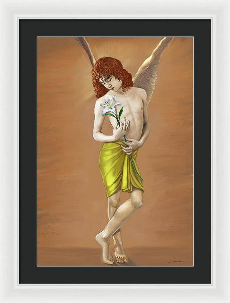 Angel holding a lily - Framed Print