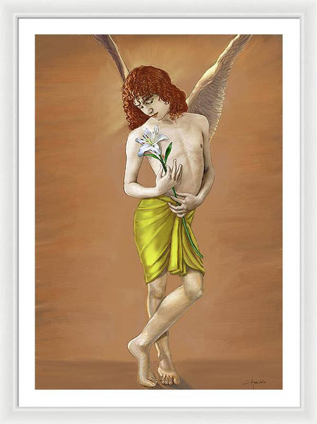 Angel holding a lily - Framed Print