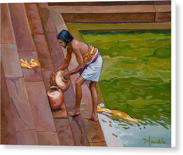 Bath Time In South India - Canvas Print