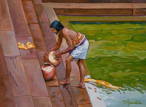 Bath Time In South India - Art Print