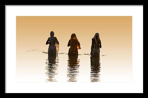 Bathing in the holy river 2 - Framed Print