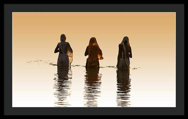 Bathing in the holy river 2 - Framed Print
