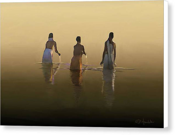 Bathing in the holy river  - Canvas Print