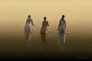 Bathing in the holy river  - Art Print