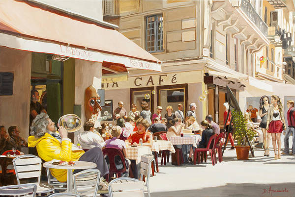 Blowing Bubbles At The Cafe Terrace  - Art Print
