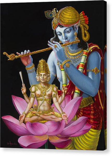 Brahma Hearing Vedic Knowledge From Krishna - Canvas Print