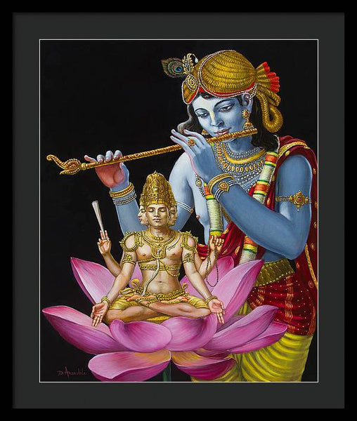 Brahma Hearing Vedic Knowledge From Krishna - Framed Print