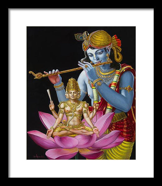 Brahma Hearing Vedic Knowledge From Krishna - Framed Print