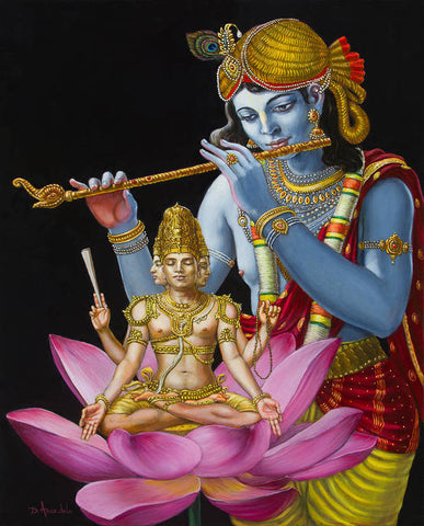 Brahma Hearing Vedic Knowledge From Krishna - Art Print