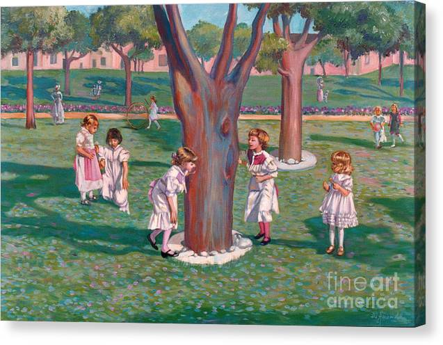 Children Playing Around A Tree - Canvas Print