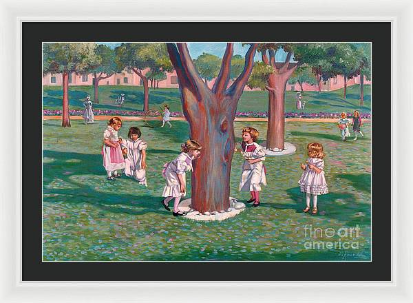 Children Playing Around A Tree - Framed Print