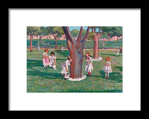 Children Playing Around A Tree - Framed Print