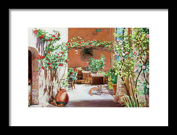 Climbing Roses in La Treille Courtyard - Framed Print