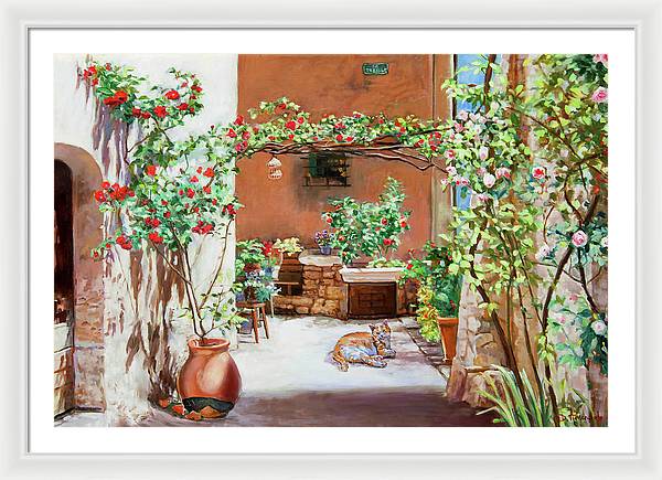 Climbing Roses in La Treille Courtyard - Framed Print