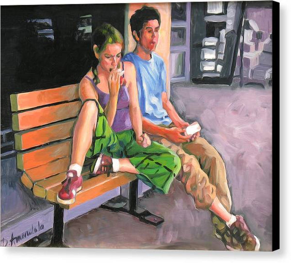 Couple eating a snack - Canvas Print