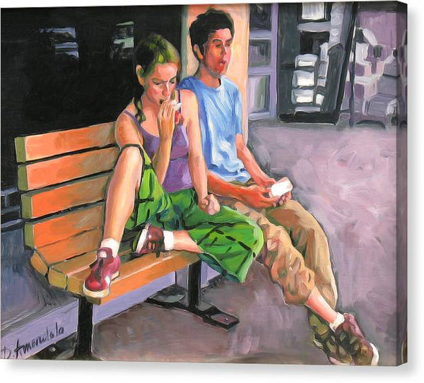 Couple eating a snack - Canvas Print