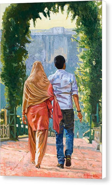 Couple Under The Leafy Arch - Canvas Print