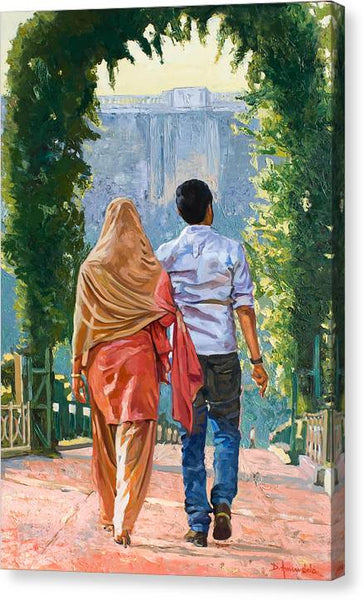 Couple Under The Leafy Arch - Canvas Print