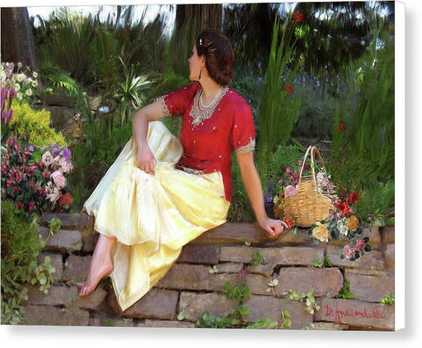 Girl On A Stone Wall - Canvas Print