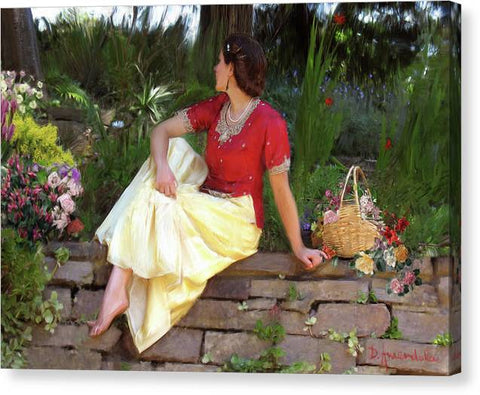 Girl On A Stone Wall - Canvas Print