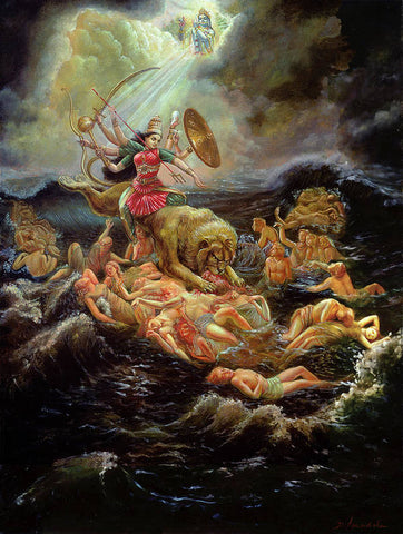 Goddess Durga In the Ocean Of Lust - Art Print