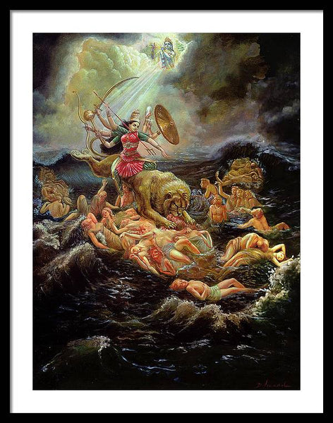 Goddess Durga In the Ocean Of Lust - Framed Print