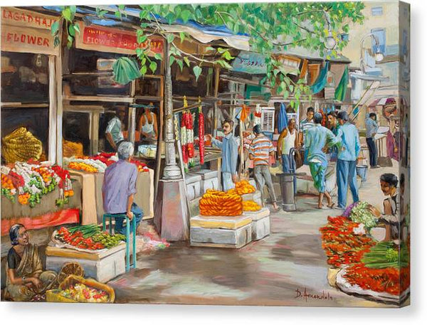 India Flower Market Street - Canvas Print